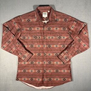 ELY Cattleman Men's Large‎ Pearl Snap Aztec Print Red/Orange